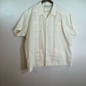 Monte Carlo Shirt Mens Medium Light Yellow Guayabera Cuban Mexican Wedding Camp